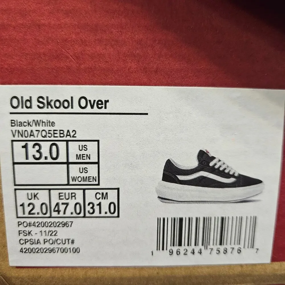VANS MEN'S 13 OLD SKOOL OVERT COMFYCUSH BLACK WHITE NIB NB0A7Q5EBA2